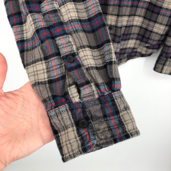 Lacoste Mens Flannel Shirt Size Medium Plaid Button Up Long Sleeve Blue Gray - Picture 5 of 14